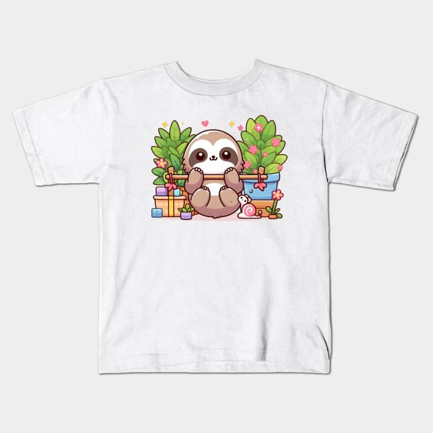 Playful Kawaii Sloth Kids T-Shirt by PhotoSphere